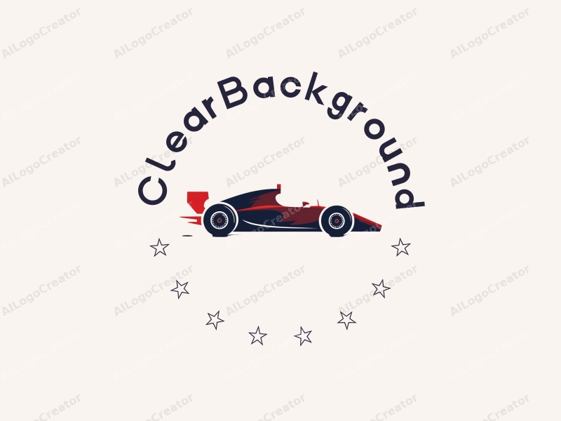 minimalist design features a sleek racing car silhouette, integrated tire elements, and a clean background with transparent colors.