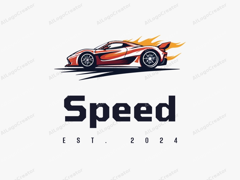 a modern design featuring dynamic lines representing speed, a stylized racing car silhouette, and an abstract engine shape, combined with a clean background.