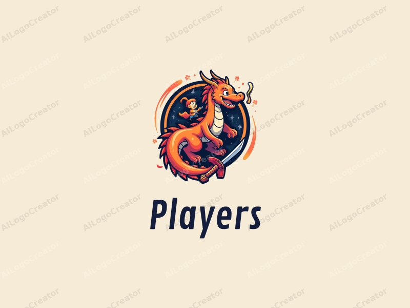 playful design features a vibrant dragon and a stylized warrior character, combined with elements representing a player, all set against a clean and dynamic background.