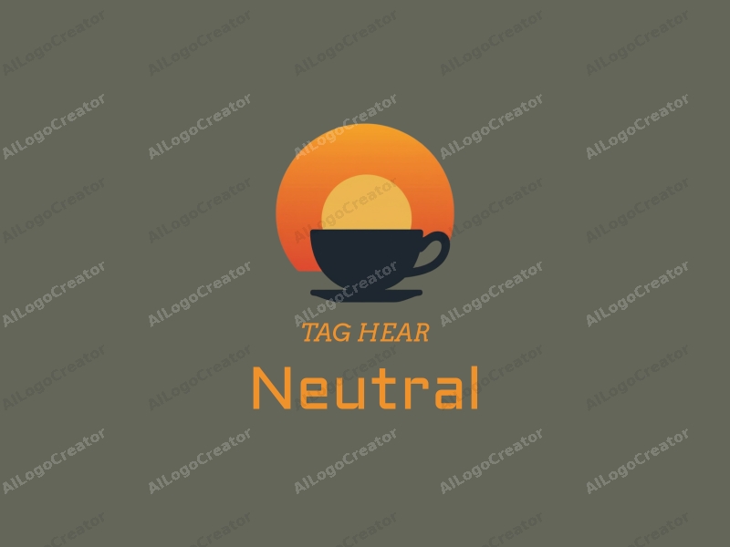 minimalist design features a stylized sunrise, a coffee cup silhouette, and a balanced layout combined with a clean background.