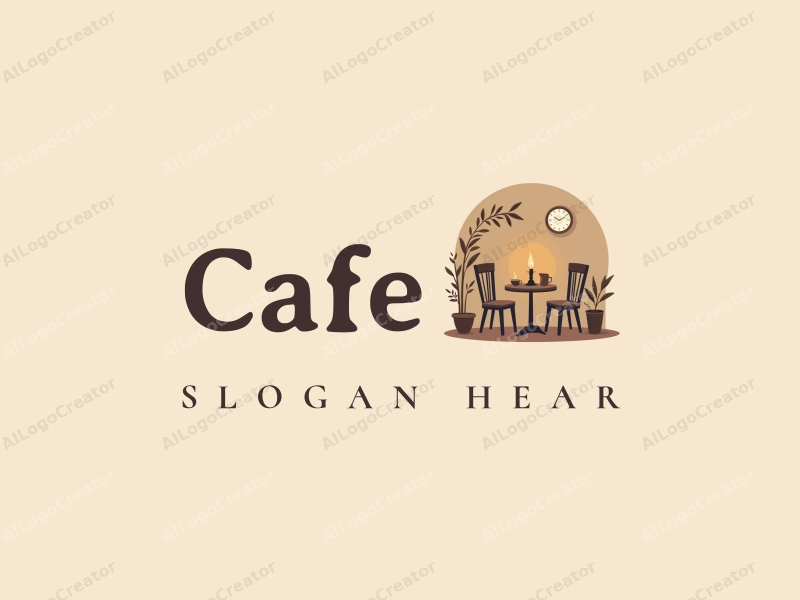 vintage design features a cozy coffee shop scene with stylized tables and chairs, a candle flickering on a table, and a coffee cup, combined with a clean background.