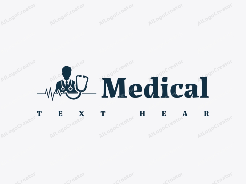 modern design features a stylized hospital silhouette, a doctor figure, a stethoscope intertwined with a heartbeat line, combined with a clean background.