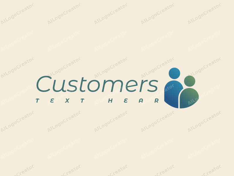 a modern minimalist design featuring a stylized representation of a customer and consumer, incorporating blue and green colors with a clean background.