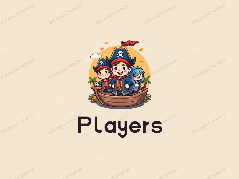 playful design features vibrant colors, stylized game characters and pirates, with treasure elements, combined with a clean and simple background.