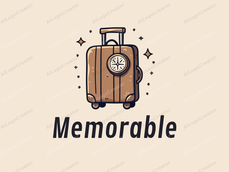 playful design features a stylized travel suitcase and a compass, combined with a clean background and a whimsical approach.