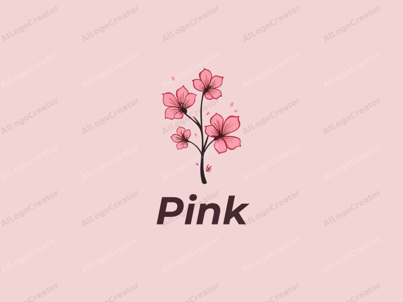 minimalist design features delicate cherry blossoms with flowing lines, a soft pink color palette, and a clean background.