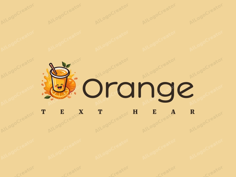 playful design features a stylized orange and juice splash, a cheerful cup with a straw, combined with a clean background.