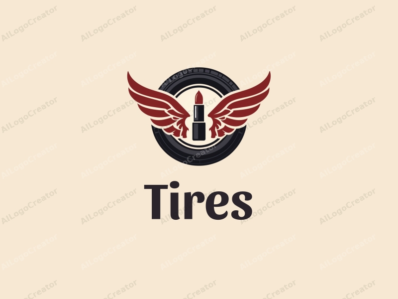 a modern design featuring a stylized tire, an angel silhouette, and a lipstick element, combined with a clean background.