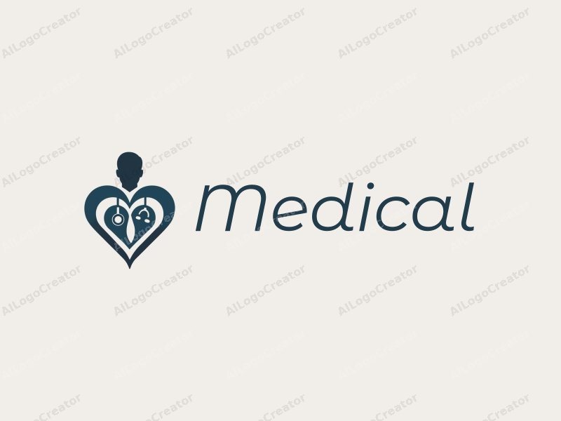 modern design features a stylized hospital silhouette, a doctor figure, a stethoscope intertwined with a heart, combined with a clean background.