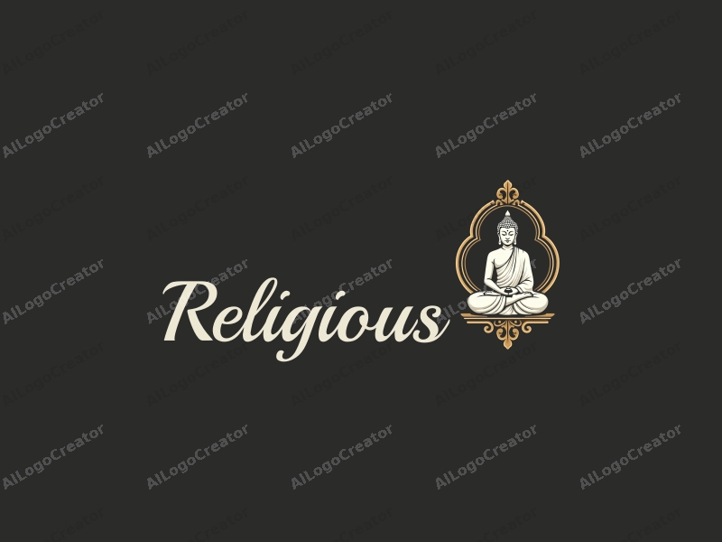 traditional design features a gold cross and a white Buddha statue, combined with a harmonious and clean background.