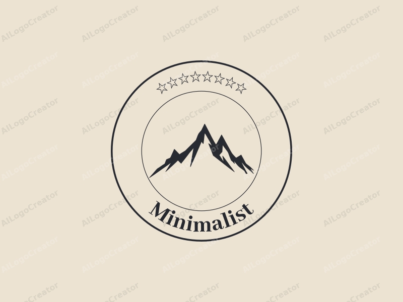 minimalist design features a stylized mountain silhouette, simple lines representing stories, and a tag style approach combined with a clean background.