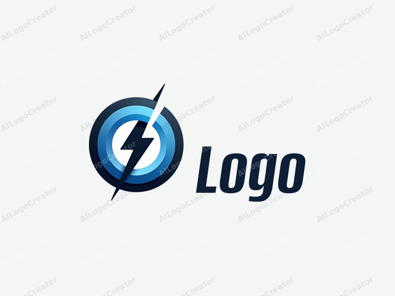 a modern design featuring a stylized lightning bolt intertwined with a sphere, using a blue and black color palette, combined with a clean and simple background.