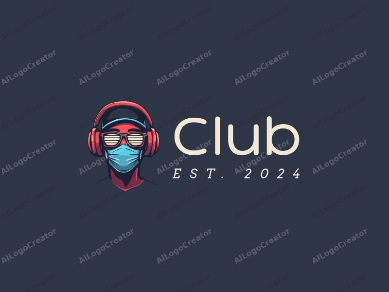 modern design features a stylized club scene with social elements, incorporating blind eyes and a mask, combined with a clean background.