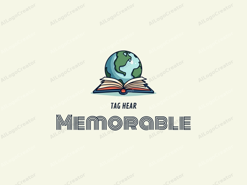 playful design features a stylized globe and an open book, combined with a clean background, emphasizing memories and iconic symbols in a harmonious and simple composition.