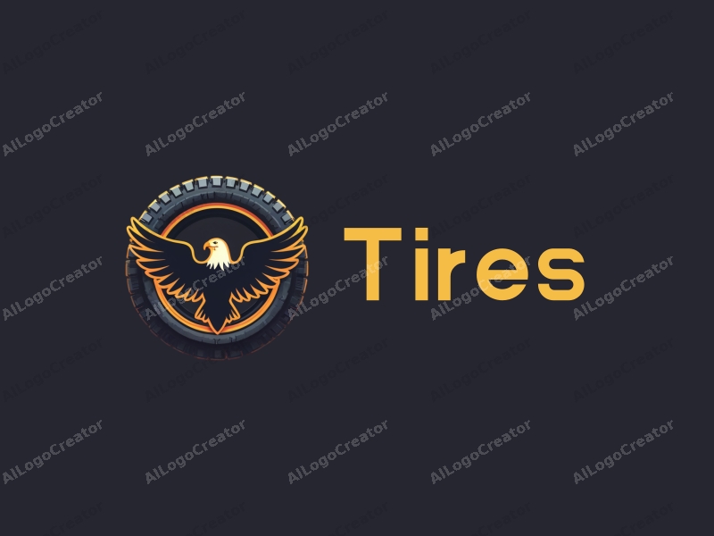 a modern design featuring a stylized tire and an eagle silhouette, combined with a clean background and a harmonious composition.