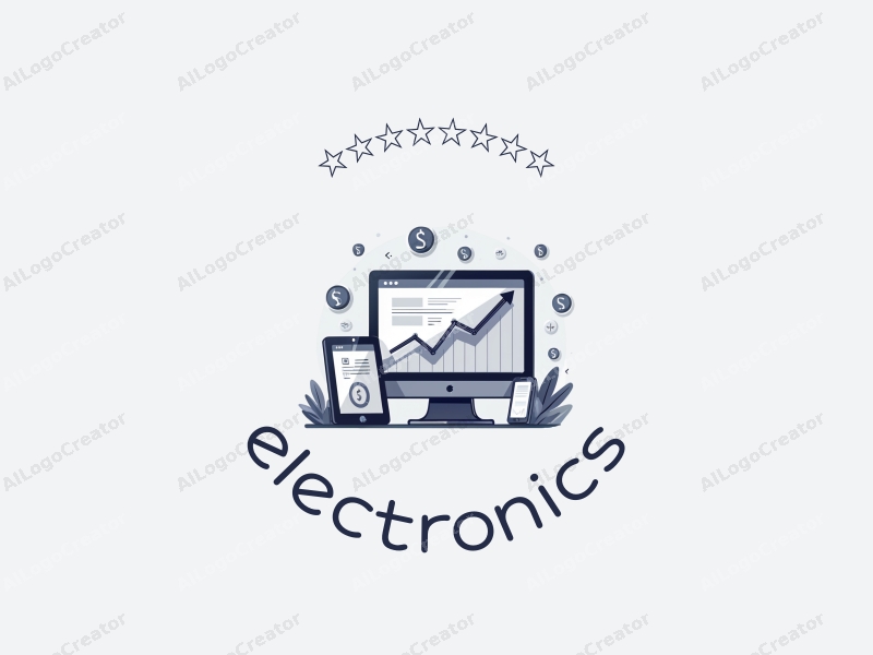 a modern design featuring sleek electronic devices and a stylized computer, integrated with digital currency symbols and financial charts, combined with a clean silver background.