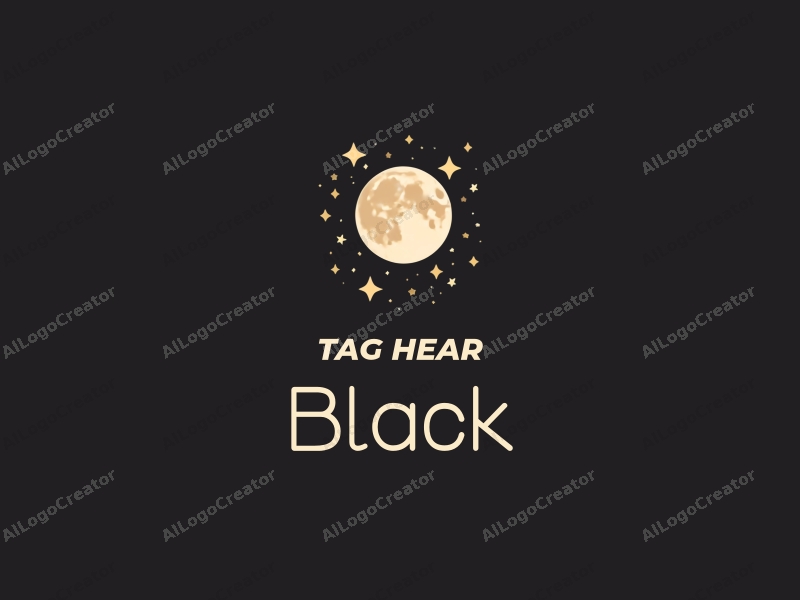 minimalist design features a stylized moon and stars against a black background, creating a serene and artistic atmosphere.