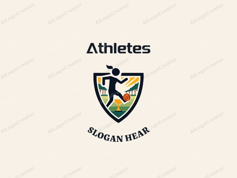 modern design features a dynamic athlete in motion, a stylized trophy, and a sports field background combined with a clean and simple layout.