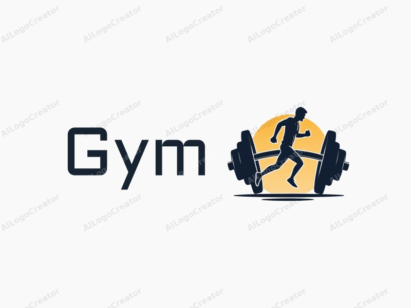 modern design features a stylized dumbbell and a dynamic runner silhouette, combined with a clean background and a harmonious layout.