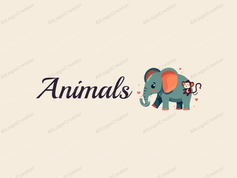 playful design features a colorful elephant and monkey, with a whimsical and fun approach combined with a clean background.