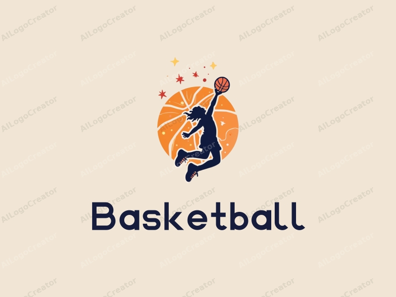 playful design features a dynamic basketball silhouette, an athlete in mid-dunk, and cheering elements combined with a clean background.