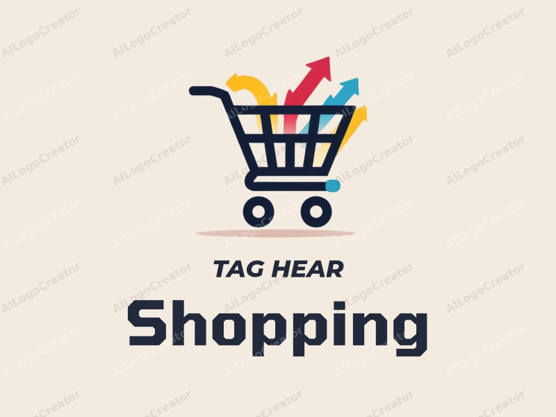 a modern design featuring a colorful shopping cart and arrows, symbolizing retail and shopping, combined with a clean background.