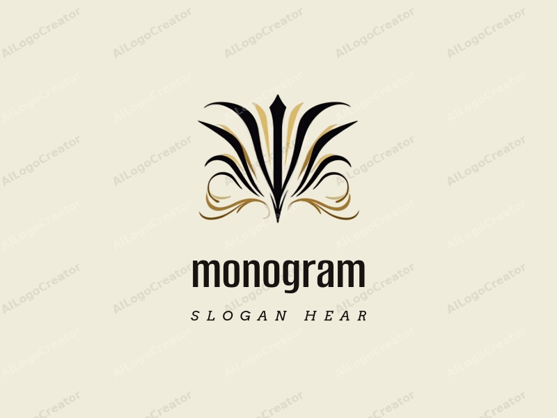 a modern and elegant design featuring stylized letters and a graceful logo, incorporating streamlined elements in black and gold colors against a clean background.