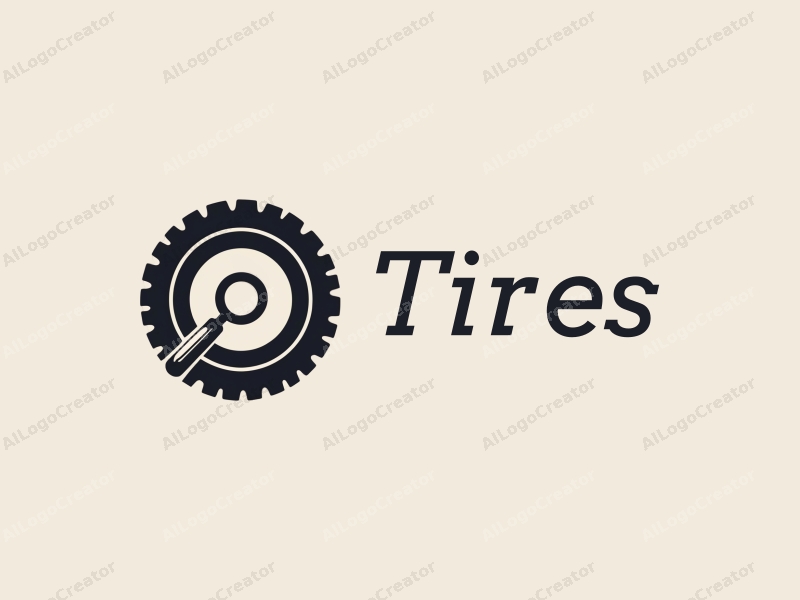 a modern design featuring a stylized tire and a magnifying glass, combined with a clean background and a minimalist approach.