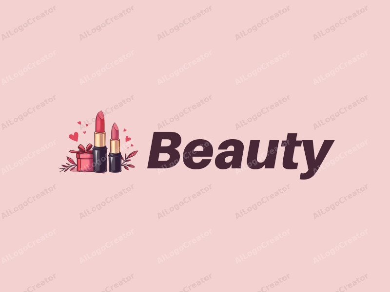 modern design features elegant lipstick and a stylized gift box, combined with beauty and makeup elements, set against a clean pink background.