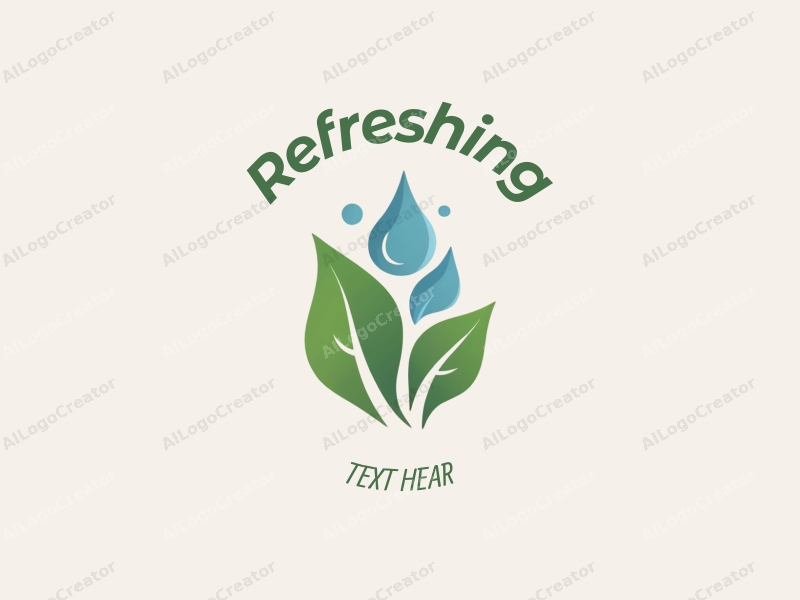 minimalist design features fresh and natural elements, incorporating stylized leaves and water droplets with a clean background.