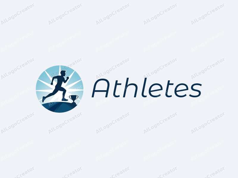 modern design features a stylized runner in motion, a trophy symbolizing victory, and a clean background with blue accents.