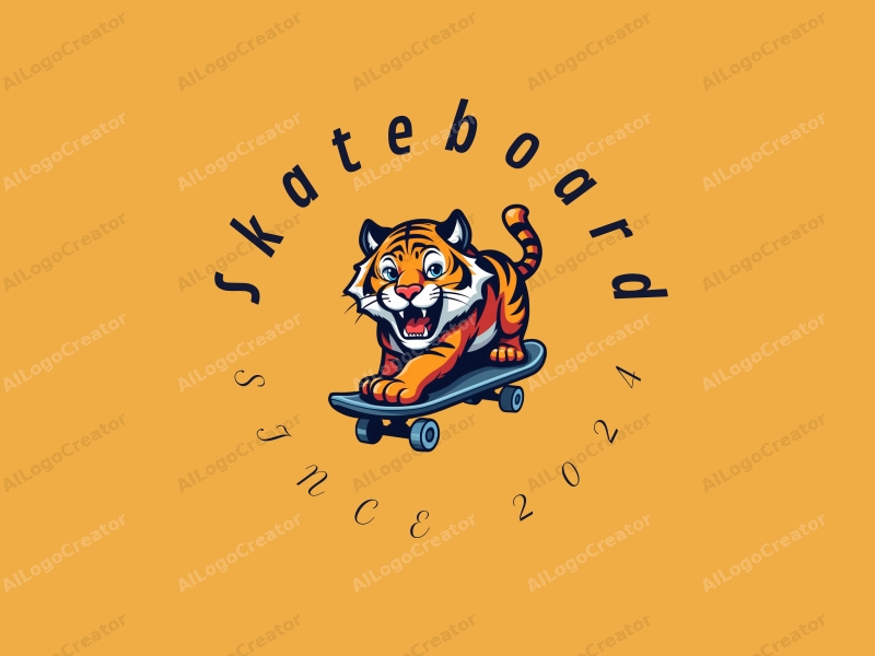 playful design features a vibrant skateboard, a stylized flying tiger, and a dynamic composition combined with a clean background.