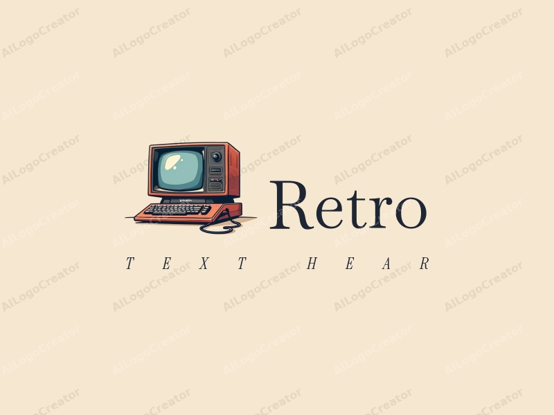 vintage design features classic patterns, a stylized computer silhouette, and a retro aesthetic combined with a clean background.