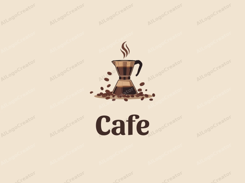 modern design features a stylized coffee cup, scattered coffee beans, and a sleek coffee pot, combined with a clean background.