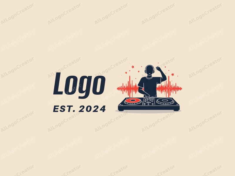 a modern design featuring a stylized DJ mixer and abstract music waveform, combined with a clean background and a harmonious layout.