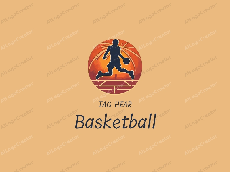 playful design features a stylized basketball, an athlete in motion, and a basketball court background combined with a clean and simple layout.