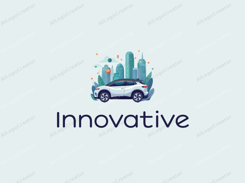 a modern design featuring abstract representations of smart devices and autonomous vehicles, incorporating elements of innovation and future technology, with a harmonious blend of blue and green colors on a clean background.