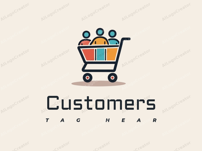 modern design features a stylized shopping cart and wallet, integrated with abstract representations of customers and shoppers, combined with a clean background.