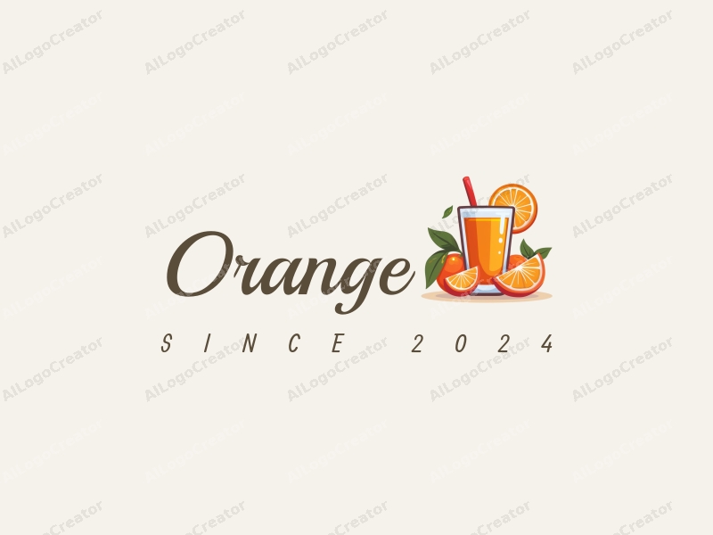 playful design features a vibrant orange, a stylized juice cup, and a slice of orange, combined with a clean background.