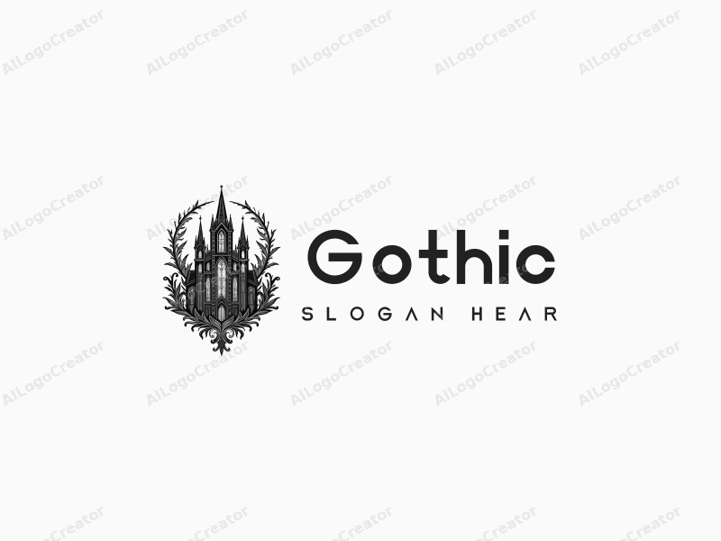 Gothic design features intricate pointed cathedral silhouettes, elegant lace cloaks, and a dark, moody atmosphere combined with a clean background.