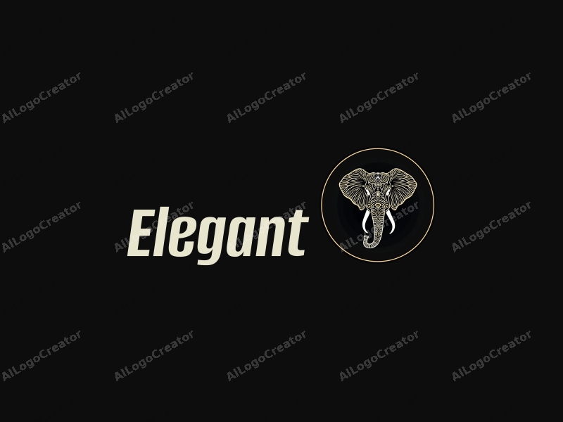 a modern design featuring an elegant and refined elephant intertwined with floral elements, set against a clean black background.