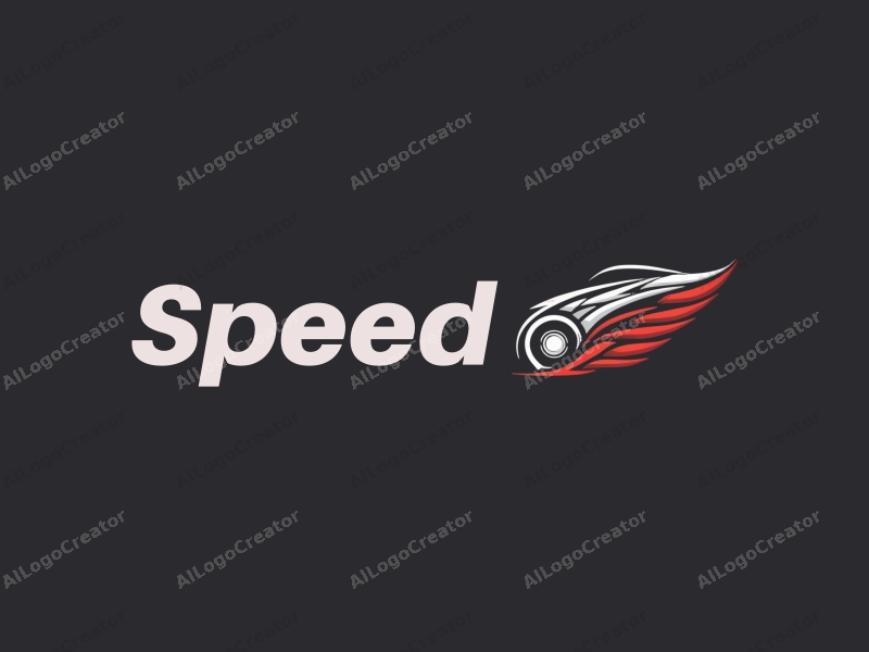 modern design features dynamic lines representing speed, a stylized engine silhouette, and a racetrack element combined with a clean background.