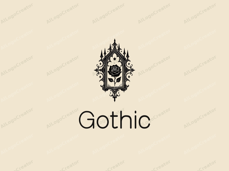 Gothic design features intricate Gothic architecture elements, stylized Gothic fashion silhouettes, a black rose intertwined with stars, combined with a clean background.