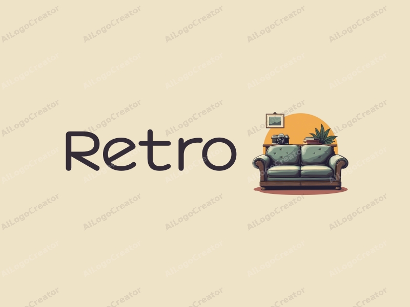 vintage design features a retro sofa, a retro poster, vintage books, and an old camera, combined with a clean background.