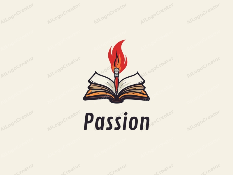 playful design features a vibrant red paintbrush and an open book, symbolizing passion and enthusiasm for art and education, combined with a clean background.