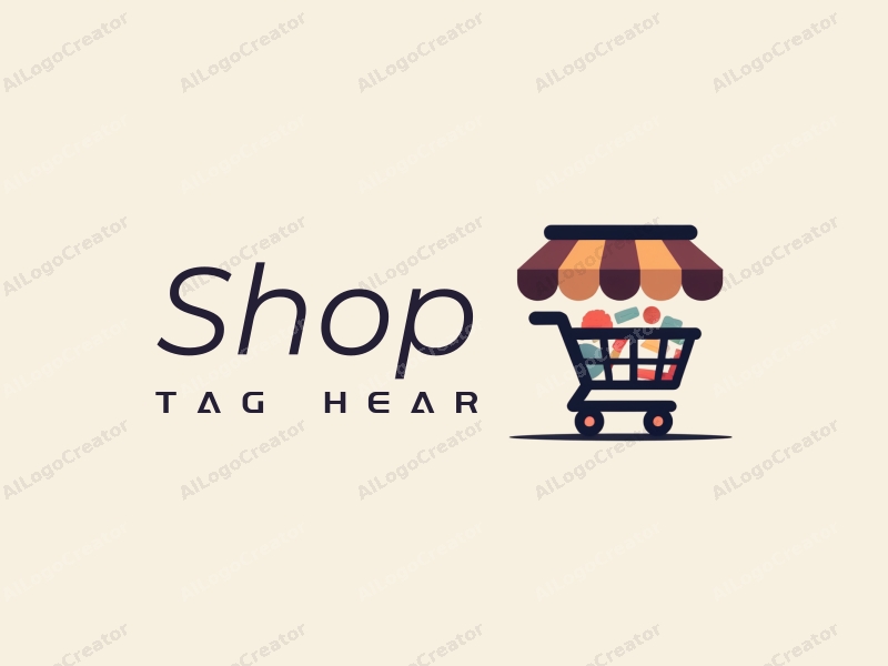 modern design features a stylized shop front, a shopping cart filled with products, combined with a clean background and a harmonious layout.