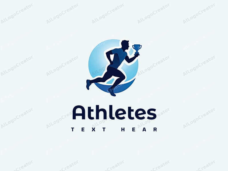 modern design features a stylized runner in motion, a trophy symbolizing victory, and a clean background with blue accents.