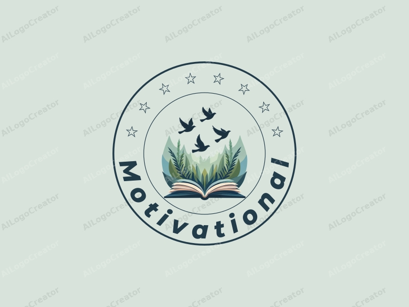 a modern design featuring stylized books and flying birds, symbolizing motivation and inspiration, combined with a clean background in blue and green tones.