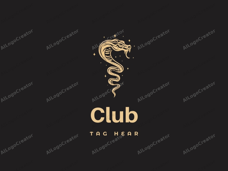 a modern design featuring a stylized snake intertwined with an eye, representing social interaction and entertainment, combined with elements of a club, set against a clean black background.