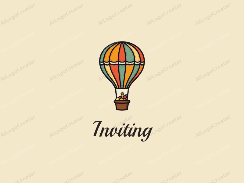 playful design features a colorful hot air balloon carrying various food items, inviting and welcoming atmosphere, combined with a clean background.